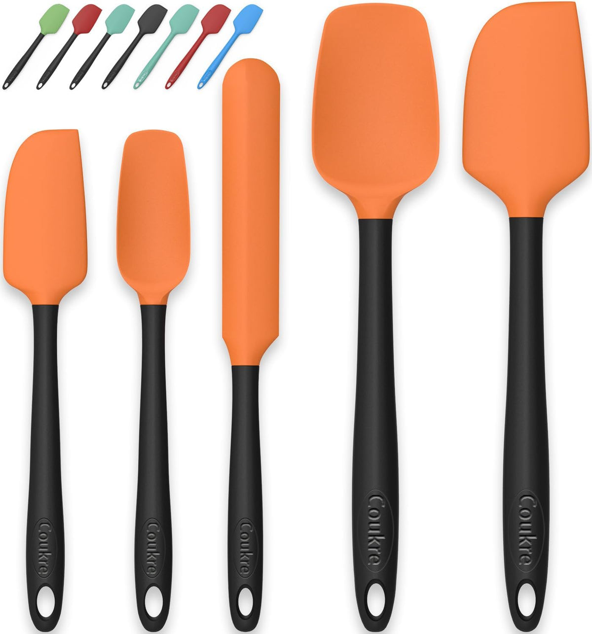 Coukre Silicone Spatula Set of 5,High Temperature Resistant, Food Grade Silicone, Dishwasher Safe, for Baking cooking (Orange)