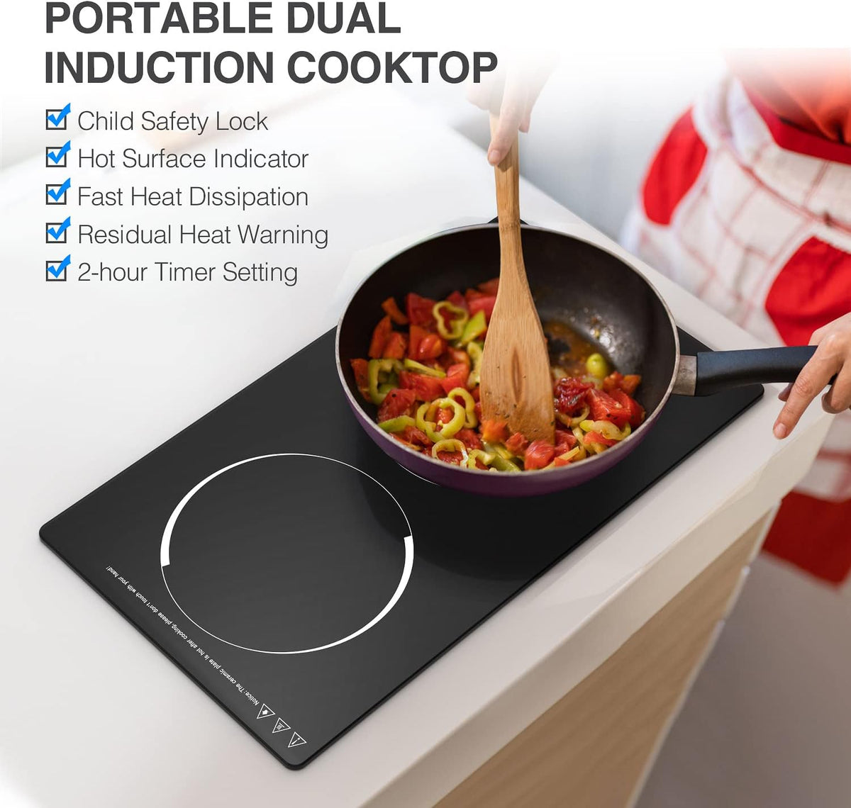 12“ Induction Cooktop, Double Induction Cooktop 2 Burner 110v-120v Electric Stove Top, Countertop and Built-in, 9 Power Levels, Child Lock, 120 Mins Timer