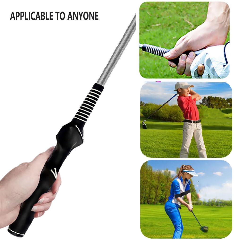Golf Grip Swing Training Aids Right-Handed Golf Trainer Grips with Swing Correcting Arm Band Golf Swing Trainer Arm Band Attachment Golf Training Combo for Teenager Adult and Beginner(Black)