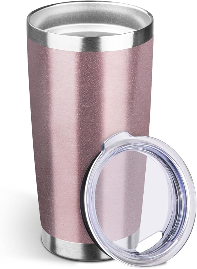 StarSpeed 20oz Tumbler Bulk with Lid, Stainless Steel Insulated Tumblers Double Wall Vacuum Insulated Travel Mug, Powder Coated Coffee Cups for Hot and Cold Drinks(Rose Gold,1)