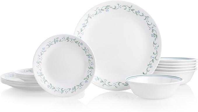 Corelle Vitrelle 18-Piece Service for 6 Dinnerware Set Triple Layer Glass and Chip Resistant, Lightweight Round Plates and Bowls Set, Country Cottage