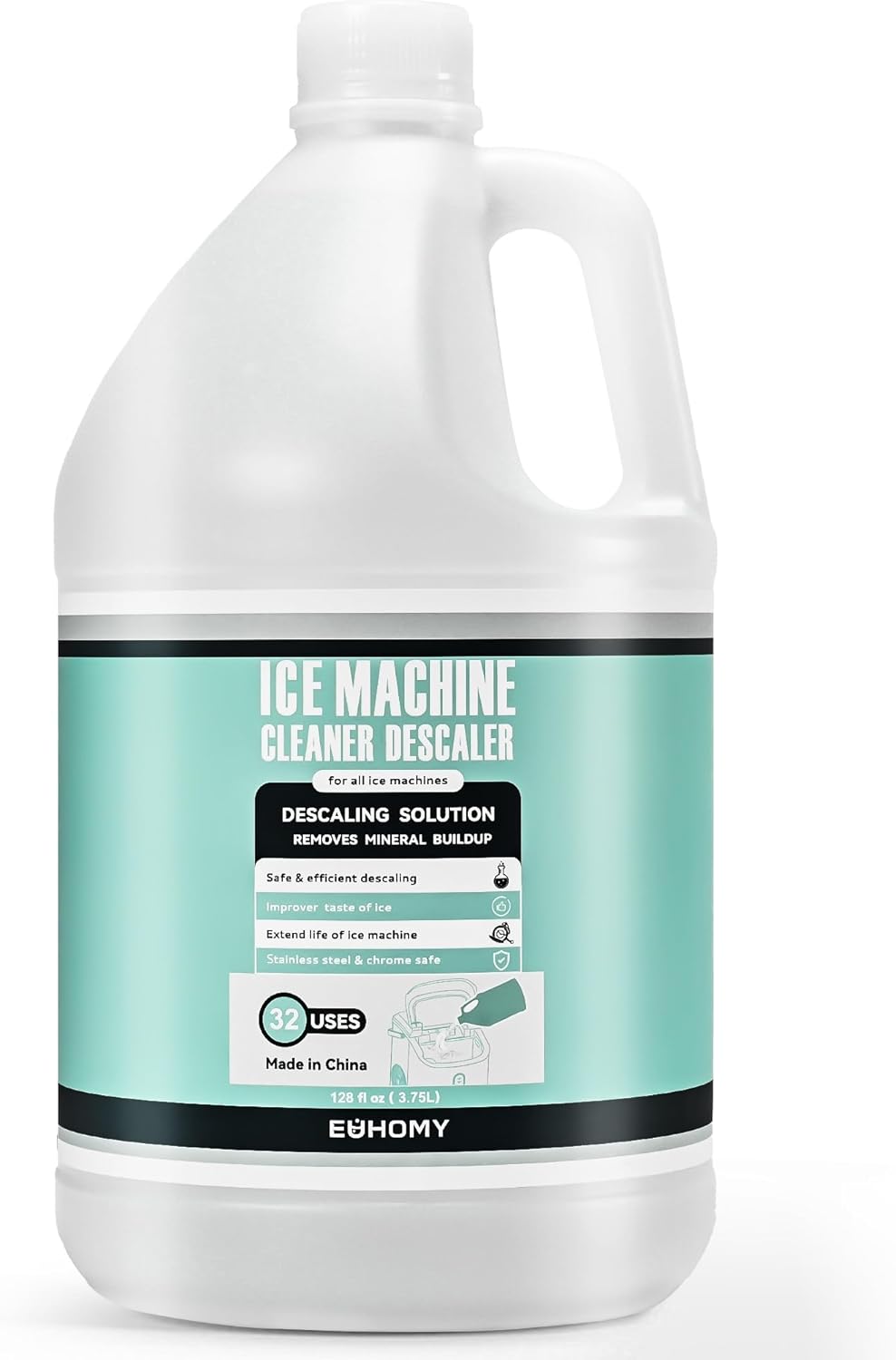 EUHOMY 32 Uses Ice Machine Cleaner Descaler (1 Gallon / 3.75L), 128 Fl OZ Ice Maker Cleaner, Ideal Universal Descaling Solution for All Brands Ice Maker, Single Use Coffee and Espresso Machines