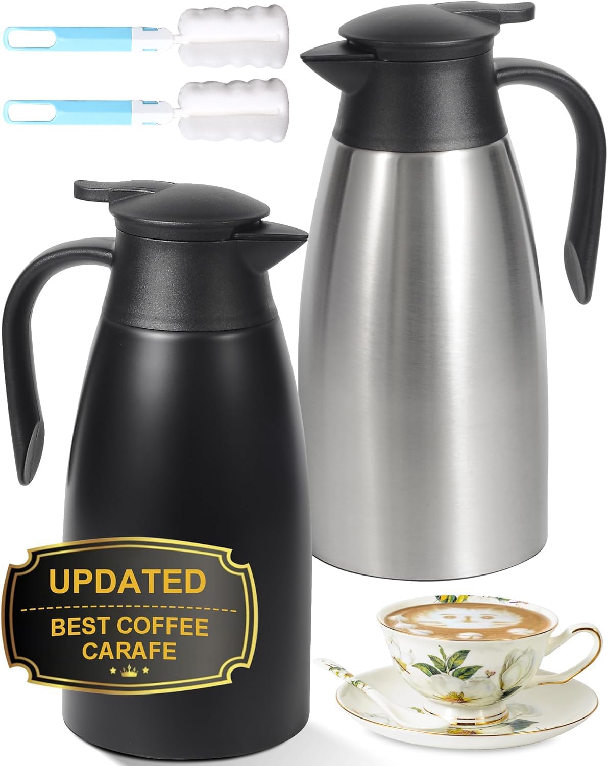 70Oz Thermal Coffee Carafe for keeping hot, Airpot Insulated Carafe Stainless Steel Thermal Pot for Coffee, (black+silver)