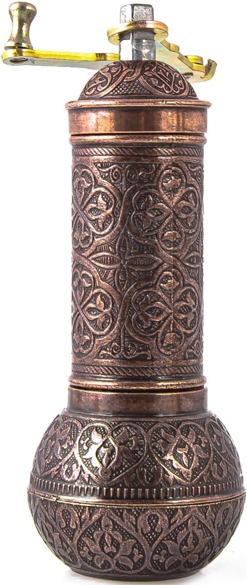 Decorative Handmade Coffee Grinder, Refillable Turkish Spice Mill, Manual Coffee Mill with Handle, Coffee Grinder Metal with Hand Crank 18 cm-7.1 inch