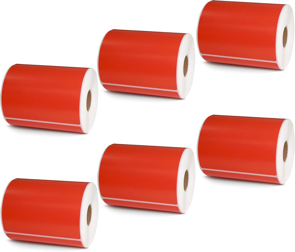 BETCKEY - 4" x 4" Shipping & Large Square Labels Compatible with Zebra & Rollo Label Printer,Premium Adhesive & Perforated[Red, 6 Rolls, 2100 Labels]