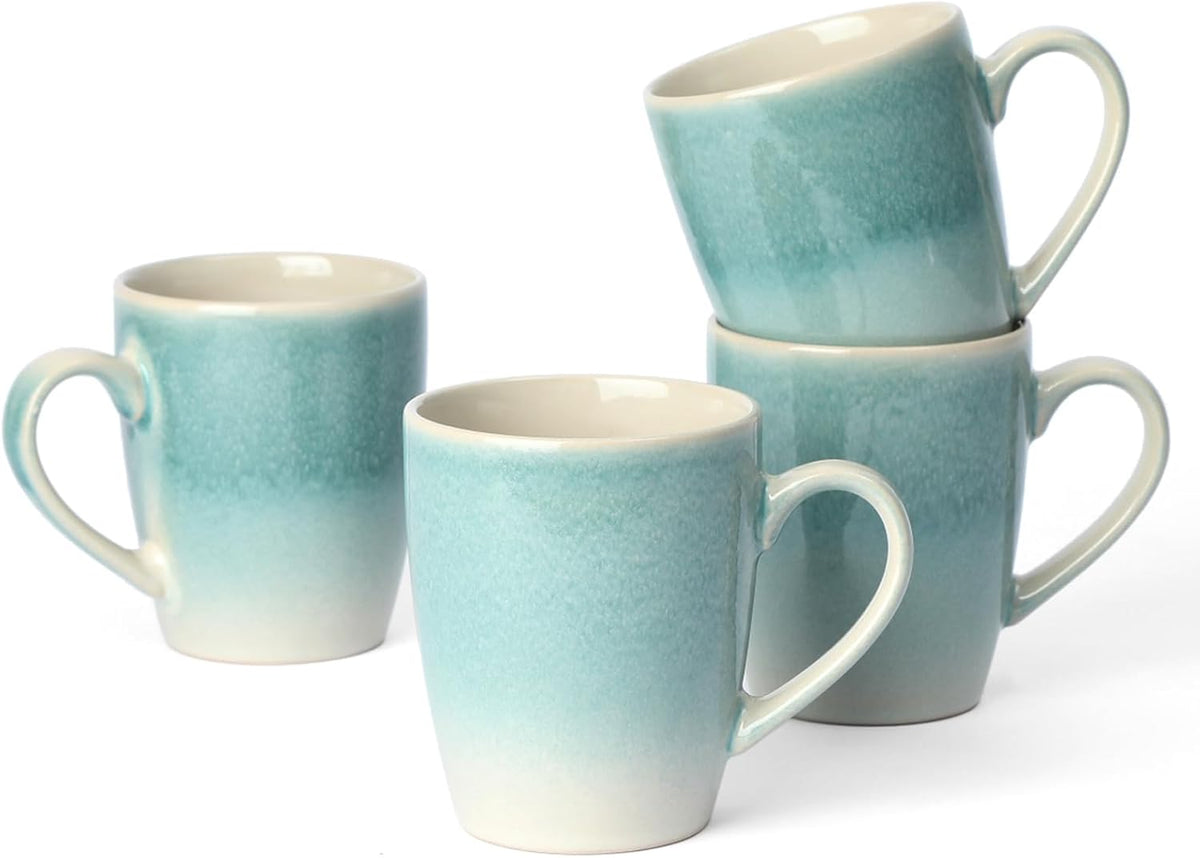 famiware Coffee Mugs Set, 13 oz Mug Set of 4, Stoneware Cups for Latte, Hot Tea, Mocha, Cocoa, Cappuccino, Microwave and Dishwasher Safe, Glacier Series, Aqua