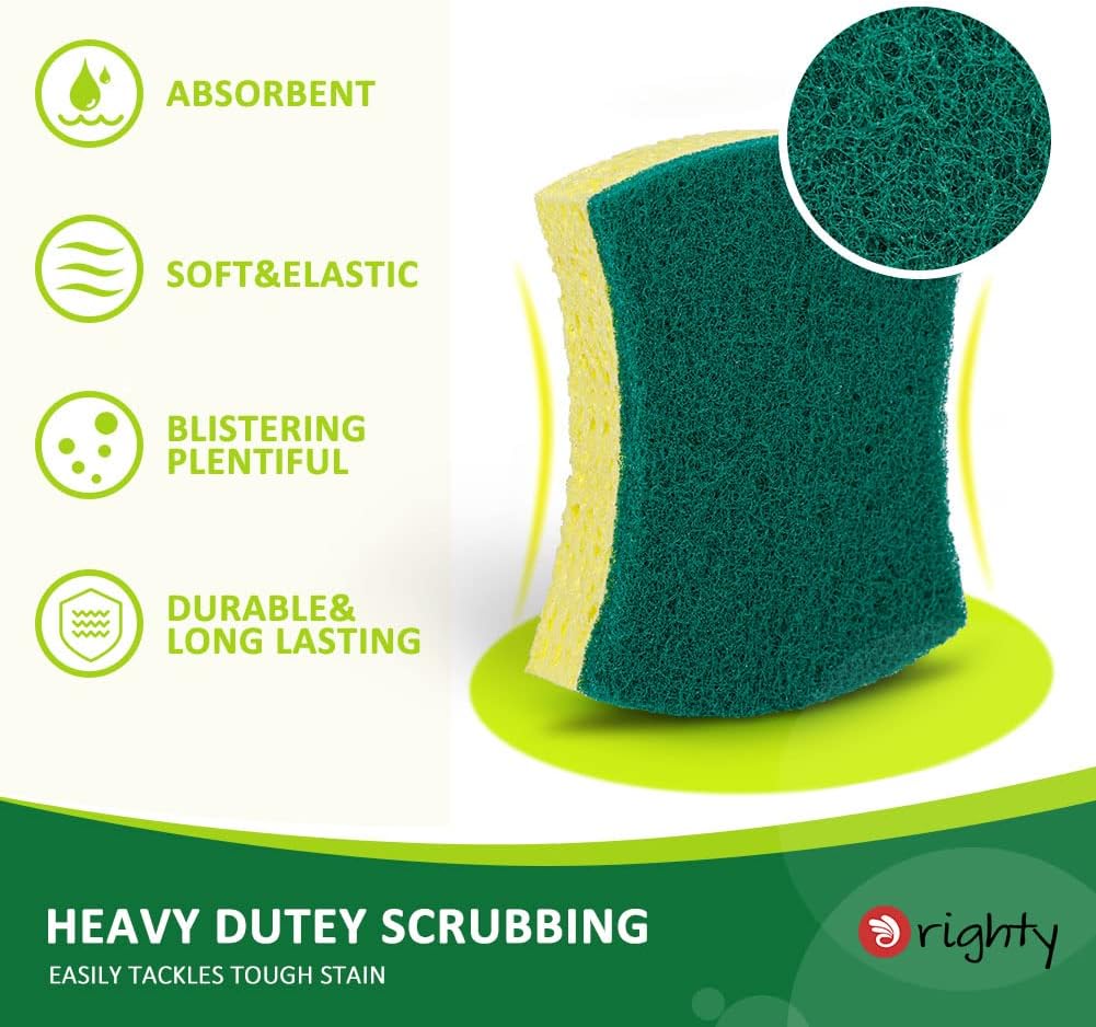 ORIGHTY Heavy Duty Cellulose Scrub Sponges Kitchen, Powerful Scrubbing & Cleaning, Suitable for Washing Dishes and Kitchen Cleaning, Absorbent & Rich Foam, 24 Count