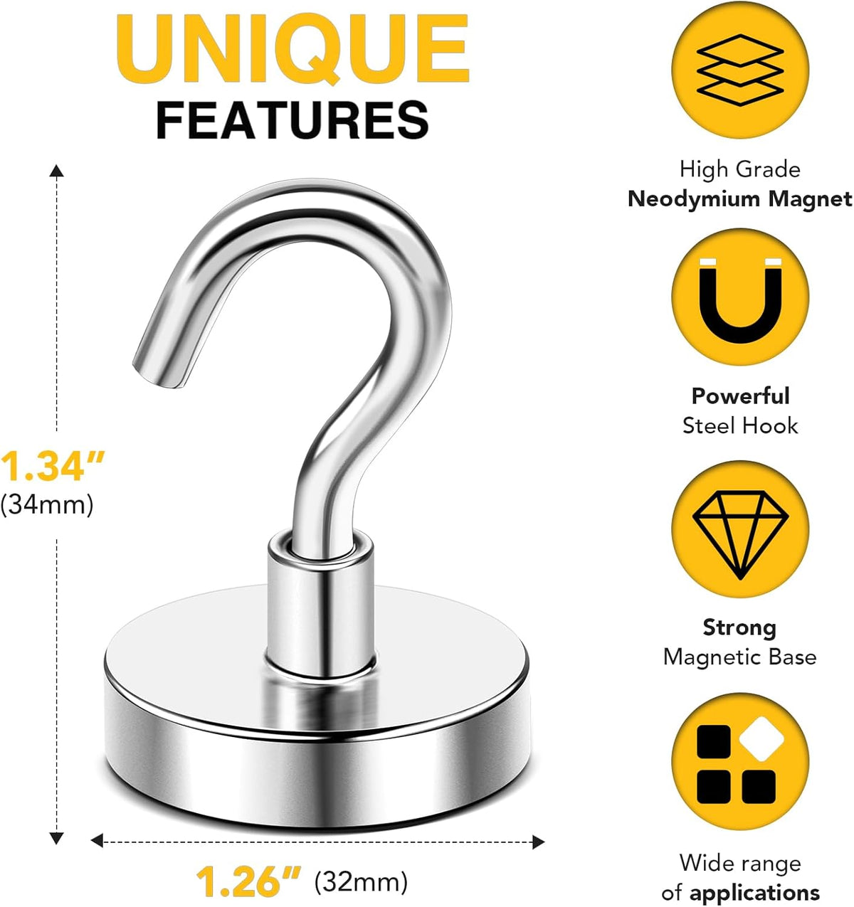 DIYMAG Outdoor Hooks for Hanging String Lights, Magnetic Hooks Strong 118lbs+ Hanging Party Light Wall Cable 2025 Cruise Cabin Ship Essentials Heavy Duty Strong Magnets for Outside Grill 10PCS