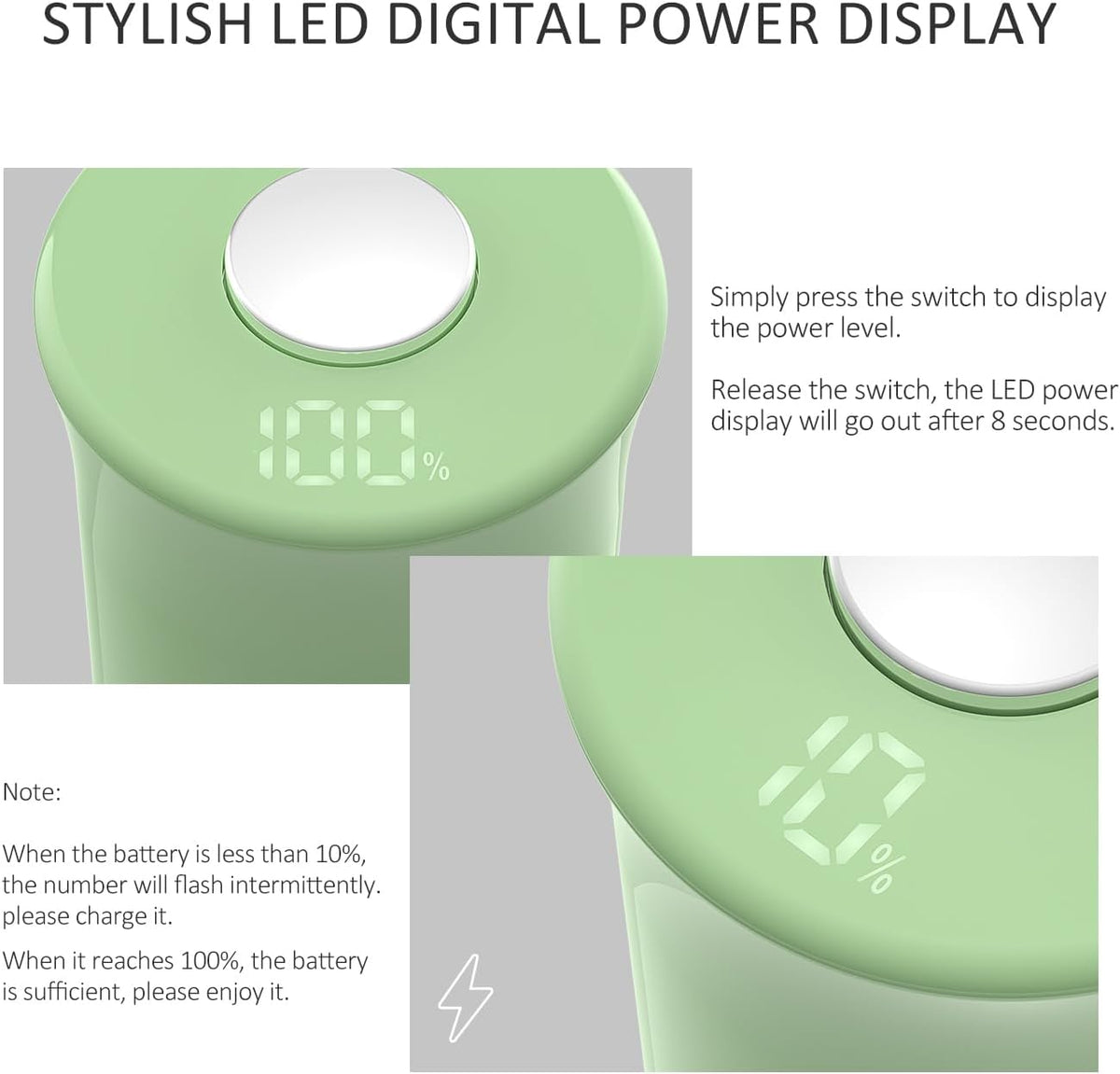 Electric Salt and Pepper Grinder Set with LED Power Display,Larger Capacity Salt and Pepper Shakers Set Rechargeable Electric with Flexible Coarsenes,LED Light,One Hand Operation for Kitchen(Green)