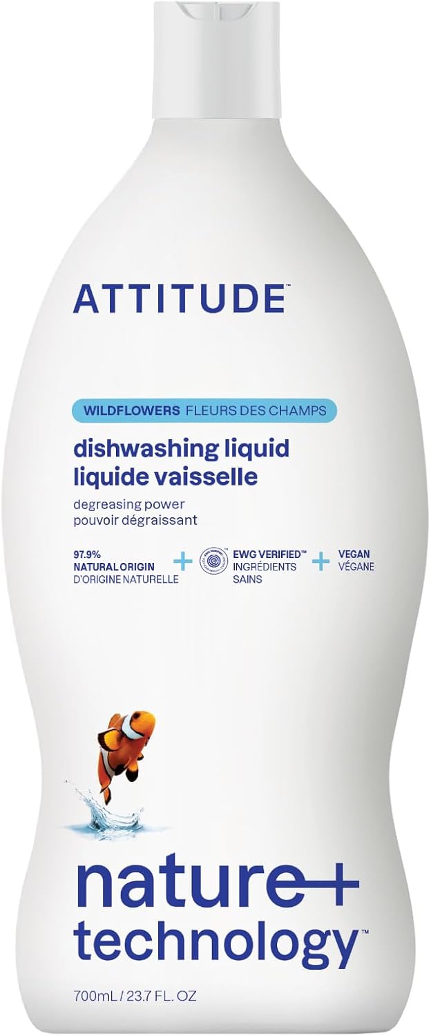 ATTITUDE Dish Soap, EWG Verified, Plant-Based & Vegan Dishwashing Liquid, Naturally Derived, Wildflowers Scent, 23.7 Fl Oz