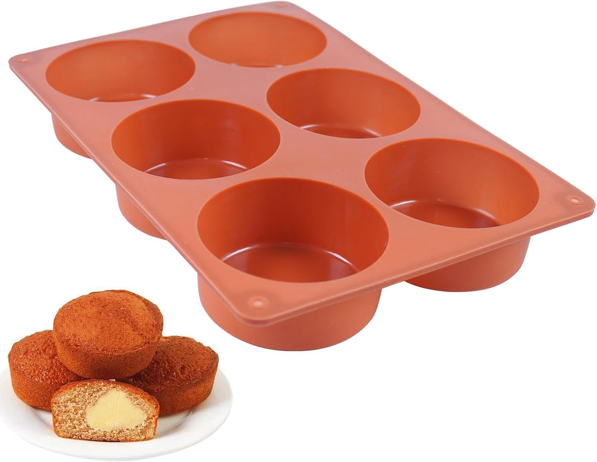 Muffin Pan, 6 Cup Silicone Cake Moulds for Baking, Silicone Muffin Cases, Non Stick Muffin Tin, Cookies Jelly Mould - BPA Free and Dishwasher Safe