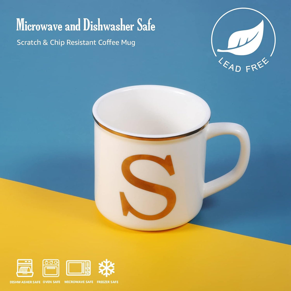Miicol Ceramic Coffee Mug 16 oz, Monogram Coffee Cup, Golden Initial Tea Mug, Personalized Tea Cup, Unique Gift, Large Mug for Home, Office, Letter S