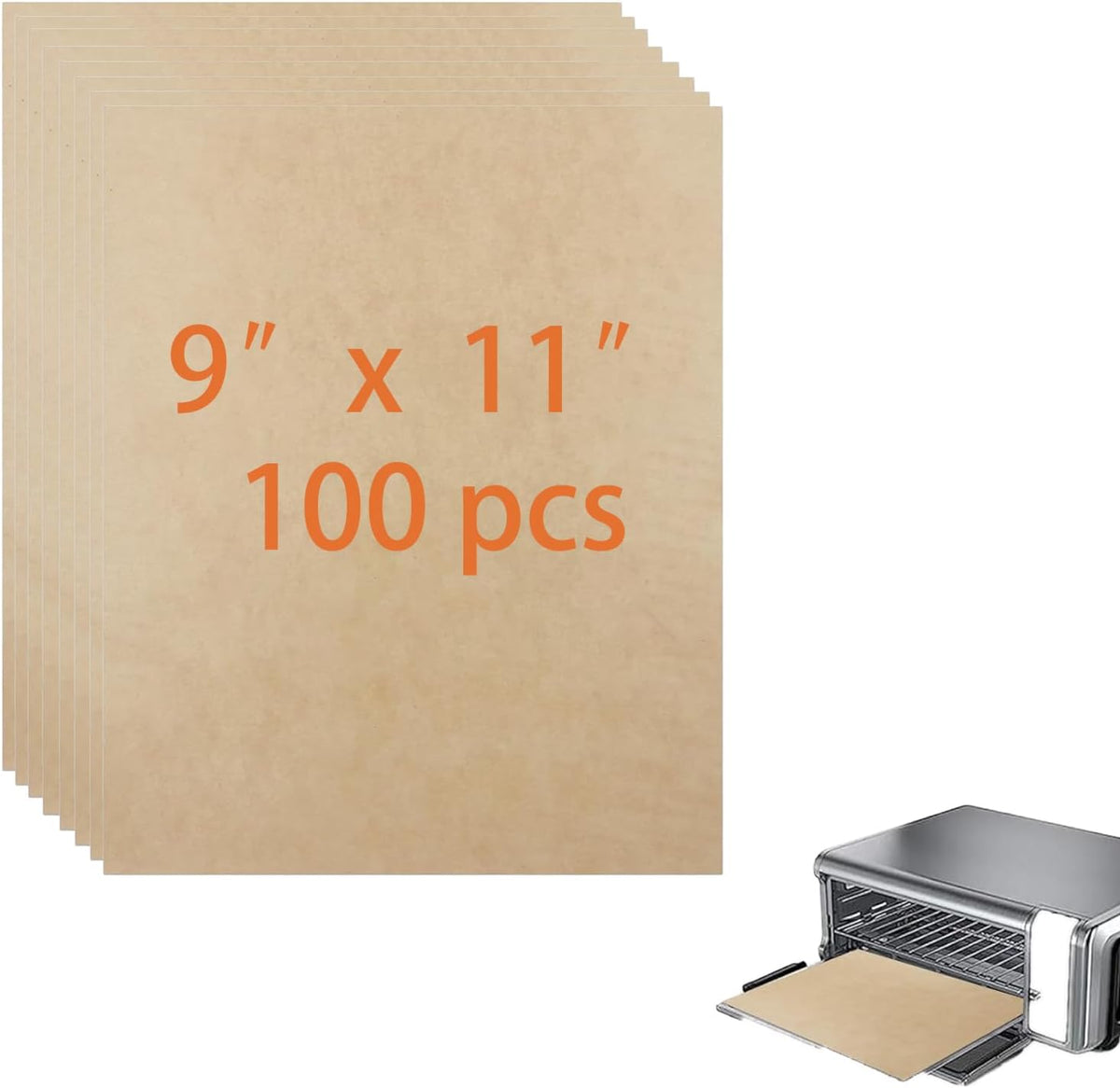9 x11 Inch Air Fryer Parchment Paper Liners, 100 Sheets Unbleached Pre-Cut Non-Stick Baking Sheets Disposable for Cuisinart Air Fryer Toaster Oven for Ninja Foodi, Breville, Gowise, Black Decker