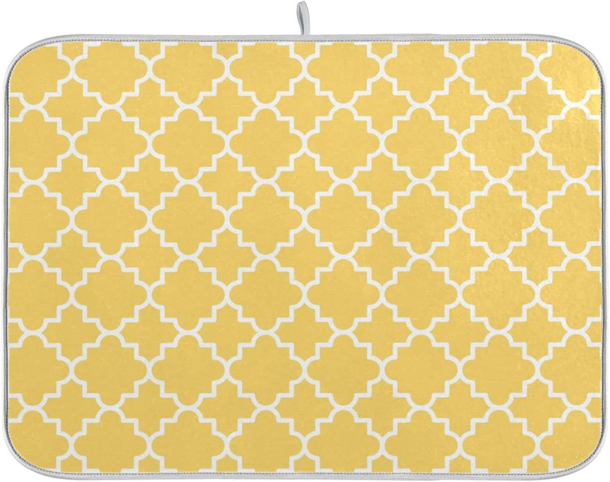 senya Super Absorbent Dish Drying Mat, Microfiber Fast-Drying Dish Mat, 16/'' x 18/'', Kitchen Dish Drying Pad, Quatrefoil Lattice Yellow Pattern, 16x18in