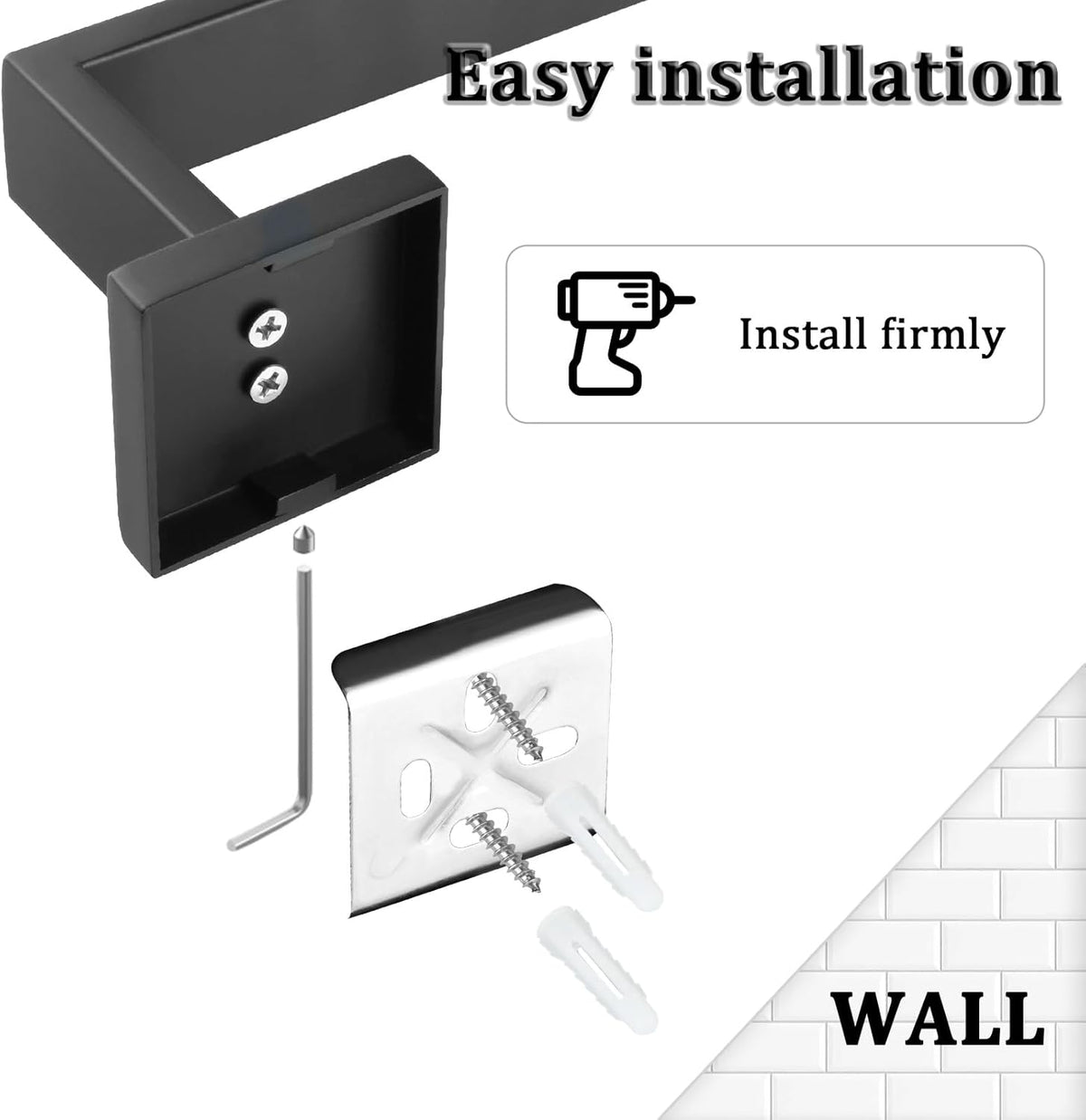 Alise Black Towel Bars,19.7 Inch Towel Holder Towel Racks for Bathroom and Lavatory,SUS304 Stainless Steel Hand Towel Hanger Rail Wall Mount,Useable Length 17.91 Inch Towel Bar, GYT050-B