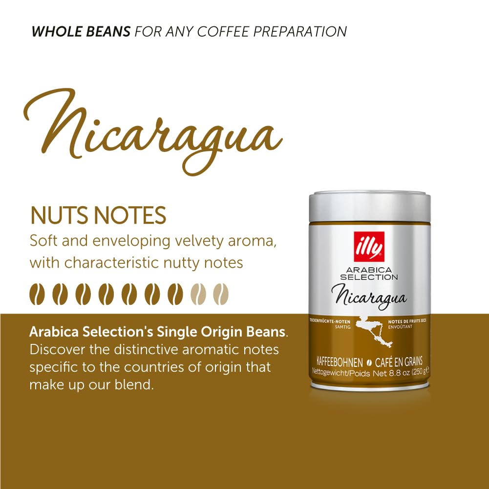 illy Arabica Selections Nicaragua Whole Bean Coffee, 100% Arabica Bean Single Origin Coffee, No Preservatives, 8.8oz (Pack of 1)
