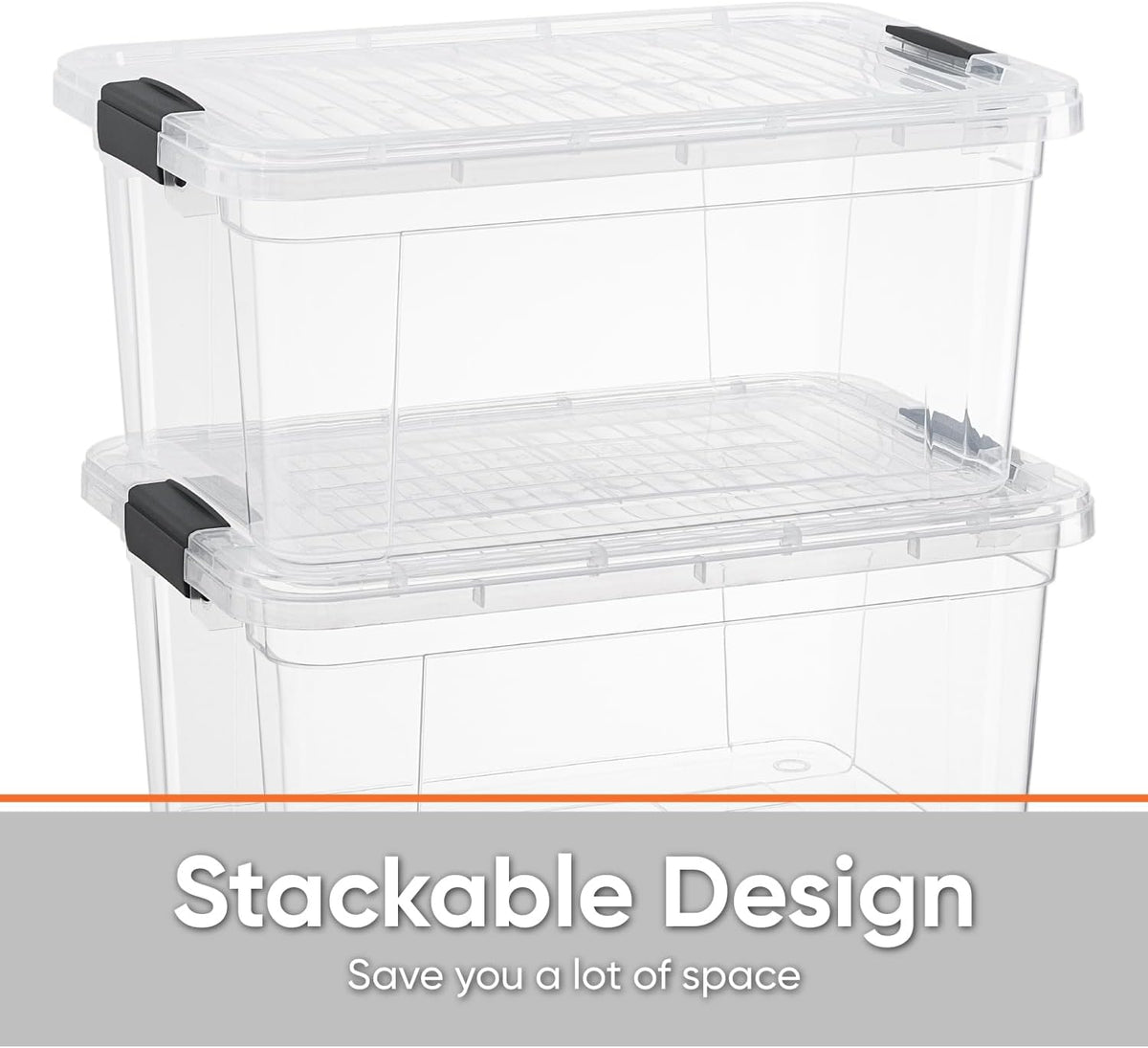 Superio Clear Storage Boxes with Lids, 2 Quart Plastic Container Bins for Organizing, Stackable Crates, BPA Free, Non Toxic, Odor Free, Organizers for Home, Office, School, and Dorm