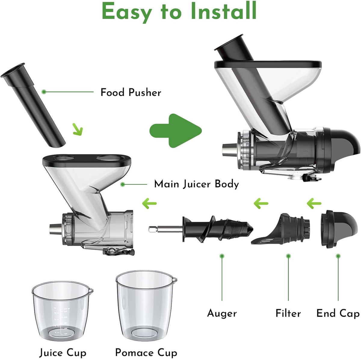 Masticating Juicer Attachment for KitchenAid Stand Mixer, Cold Pressed Juicer Machine, Slow Masticating with Dual Feed Chute, Bladeless Design, Max Nutrient Retention, Easy Clean by InnoMoon