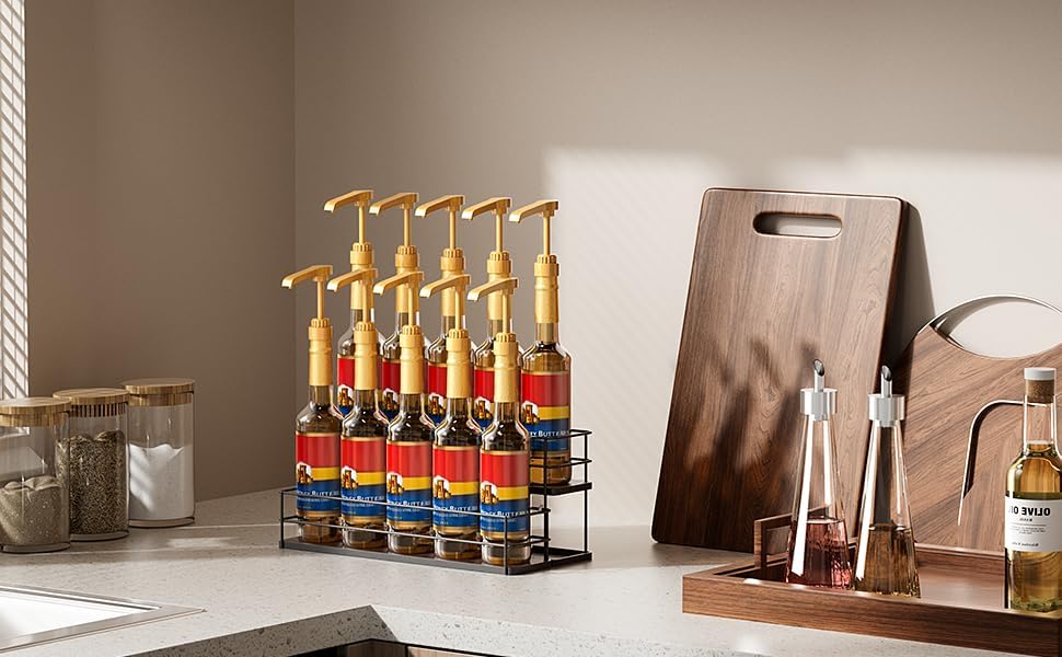 10 Bottle Capacity Coffee Syrup Organizer 2 Tier Coffee Syrup Stand Shelf for Coffee Bar Kitchen Small Wine Rack for Bar Family Storage for Syrup Wine Dressing