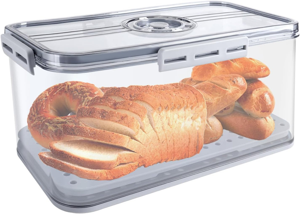 Bread Box for Kitchen Counter, Time Recording Bread Storage Container with Lid, Transparent Bread Storage Device with Drainage Pad, Homemade Bread Storage Container, Toasted Bread 11.8"x8.07"x5.71"