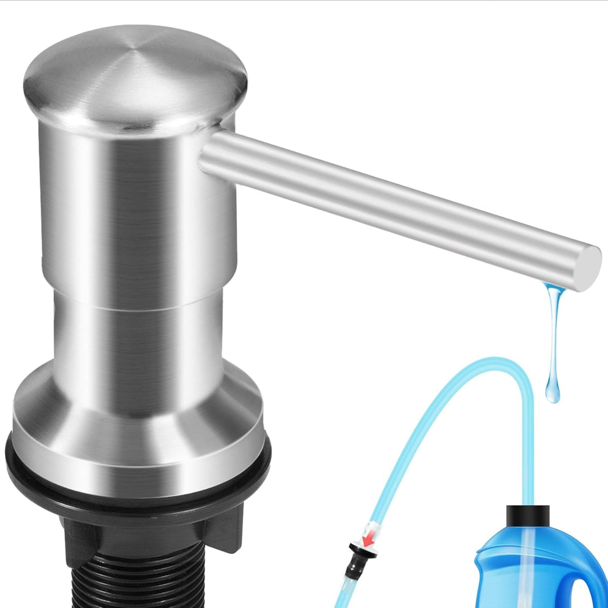 Yofidra Soap Dispenser for Kitchen Sink: Built in Sink Soap Dispenser Pump, Brushed Nickel Stainless Steel Sink Soap Dispenser with 47” Tube Kit Fit for Kitchen Bathroom in Counter