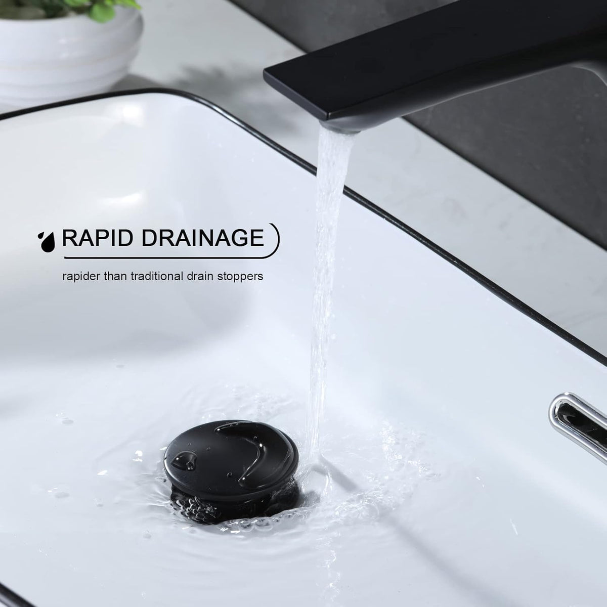 Bathroom Sink Drain, Pop Up Drain Stopper with Overflow, Lavatory Vanity Vessel Sink Drain Assembly, Matte Black