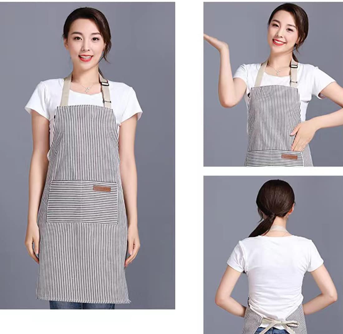 RUIBOLU Adjustable Bib Apron with 2 Pockets Cooking Kitchen Cotton Aprons for Women Men Chef Restaurant BBQ Painting