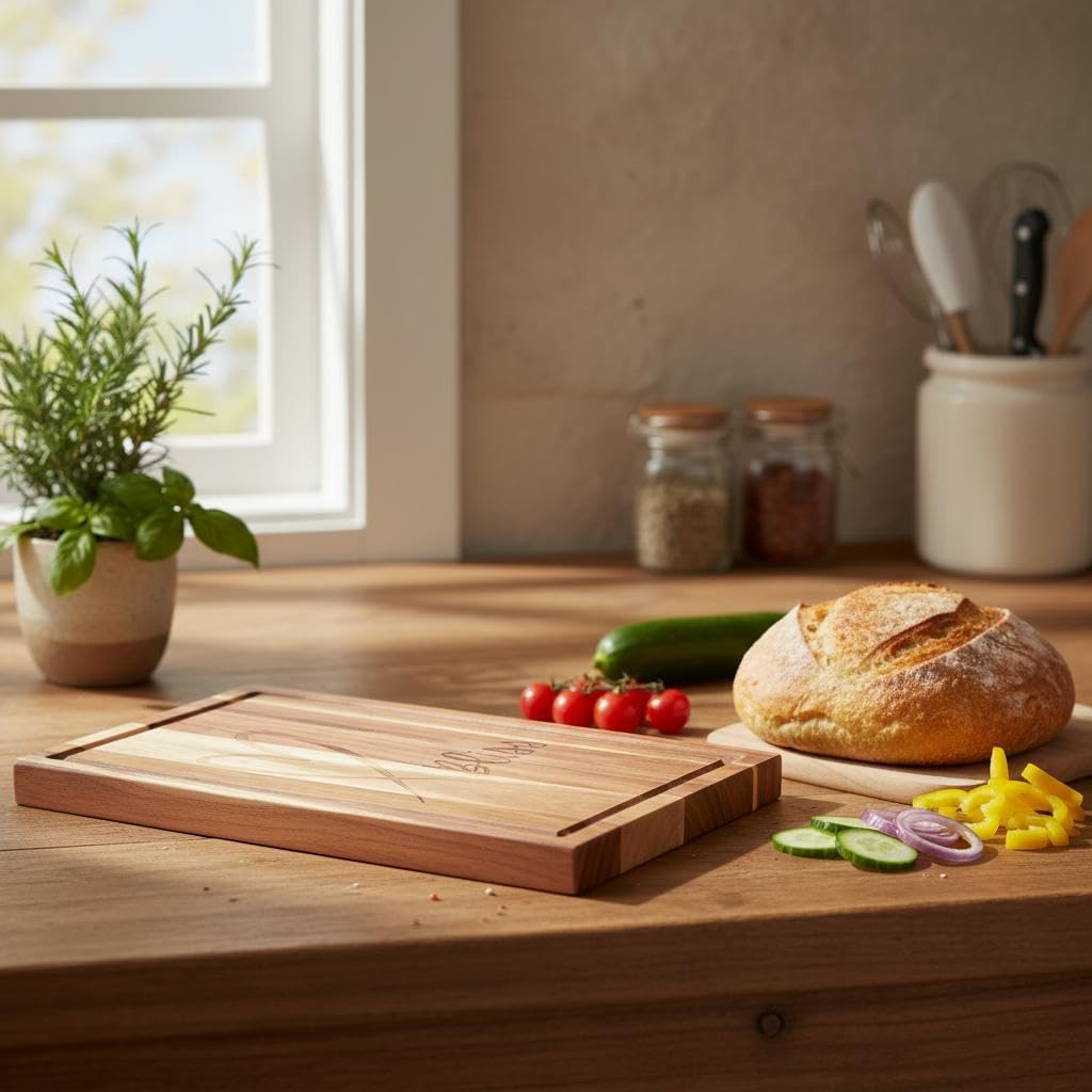 Wood Heart Organic Wooden Cutting Board with Juice Groove. Made with Natural Acacia Hard Wood it is Durable Anti-Slip Best for Chopping Fruits Veggies, Decorating Cheese Board & Kitchen Serving Tray