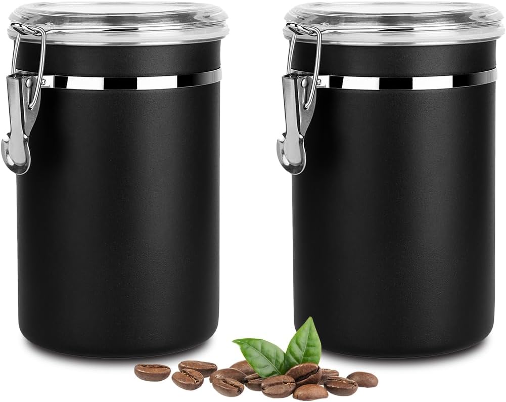 Stainless Steel Food Container with Clear Lids Airtight Container Stackable Small Canisters Kitchen Pantry Storage for Cereal, Snacks, Candy, Herbs, Spices, Sugar, Tea (1.8L Dark Black-2)