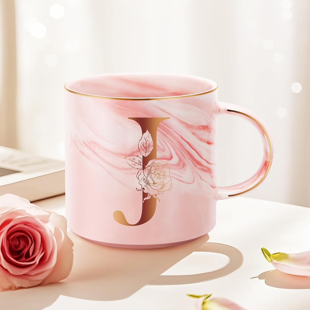 Personalized Gifts for Women Coffee Mug, Initial Customized Gift Monogrammed A-Z Coffee Mug 12 OZ, Christmas Anniversary Birthday Gifts for Women Mom Grandma Friend Sister Wife(J)