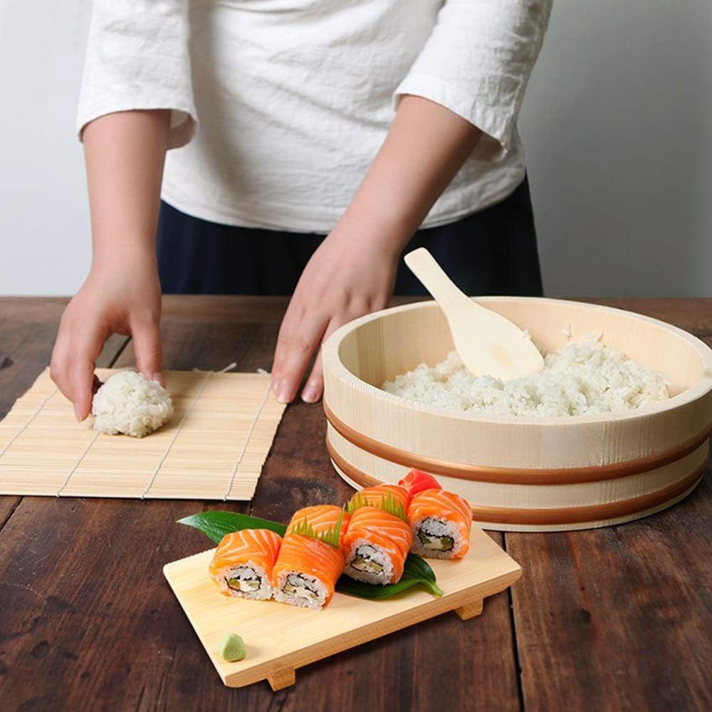 Kichgather 10.6 Inch Wooden Sushi Rice Bowl Hangiri Sushi Oke Rice Mixing Tub