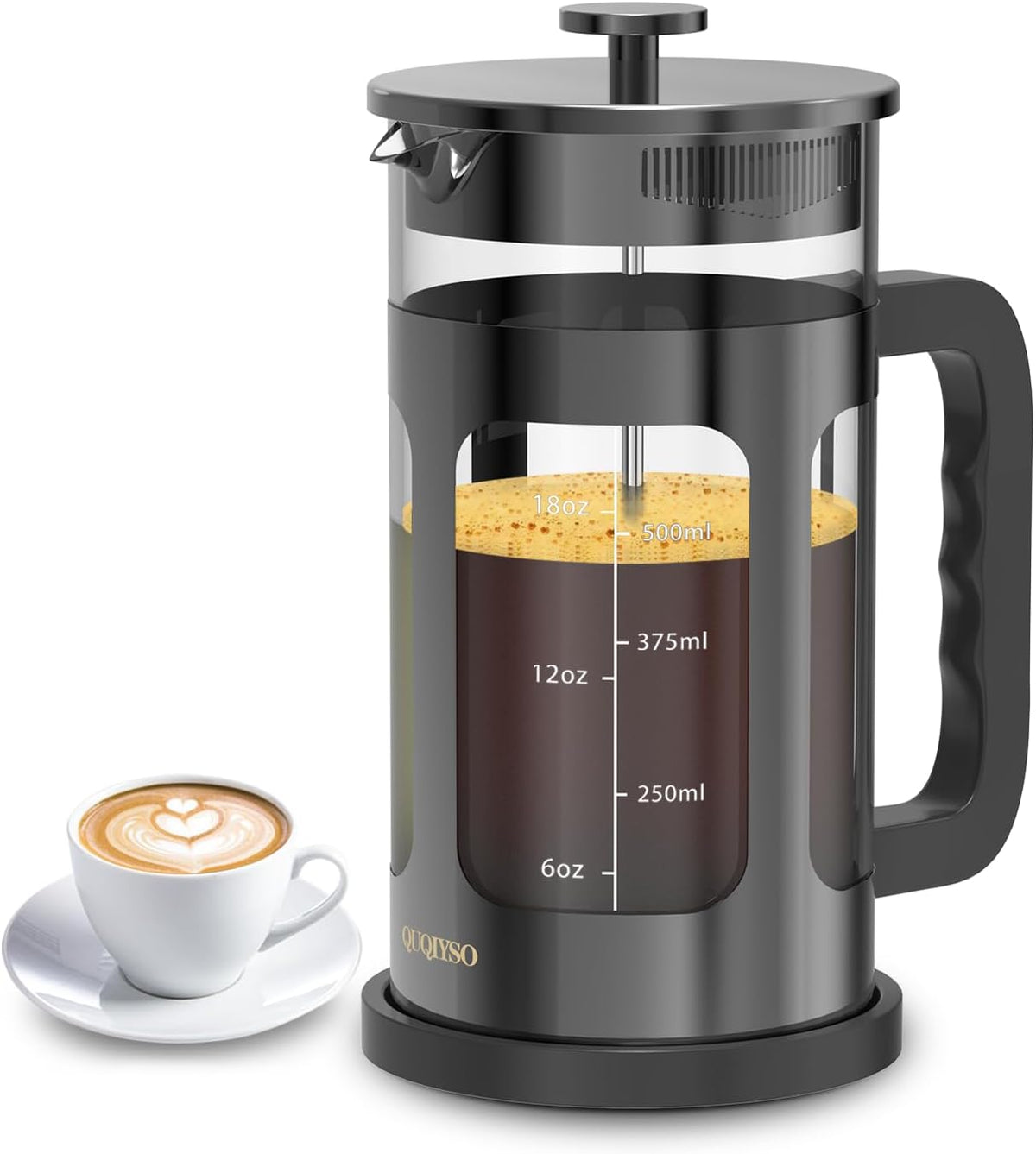 French Press Coffee Maker, French Press 304 Stainless Steel with 4 Filter, Heat Resistant Durable, Easy to Clean, Borosilicate Glass Coffee Press, 100% BPA Free Glass Teapot, 21 ounce, Dark Pewter