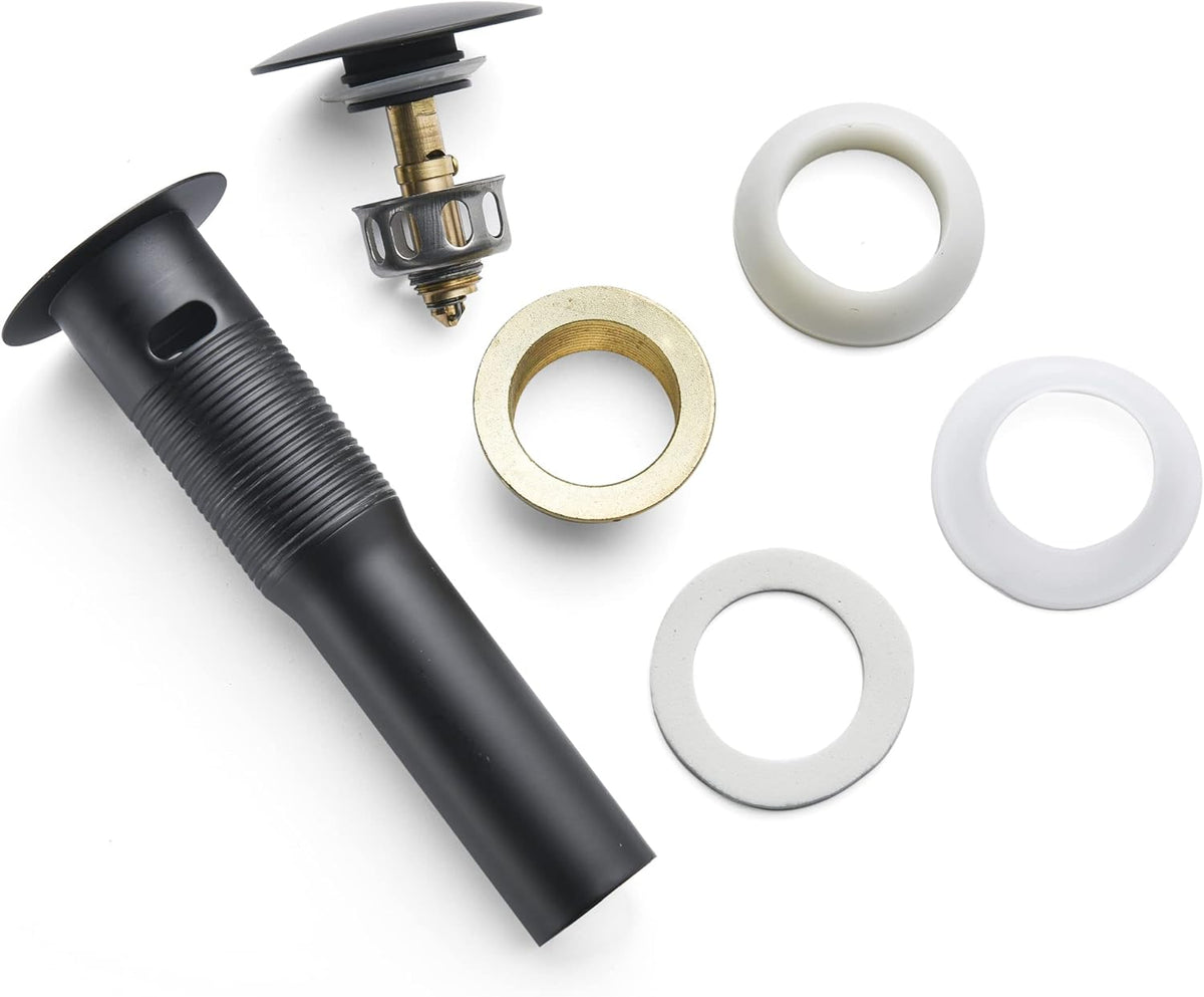 Bathroom Sink Drain,Drain Stopper Bathroom Sink with Overflow,Pop Up Drain Assembly with Detachable Strainer Basket,Built-in Anti-Clogging Strainer,Stainless Steel Mattle Black