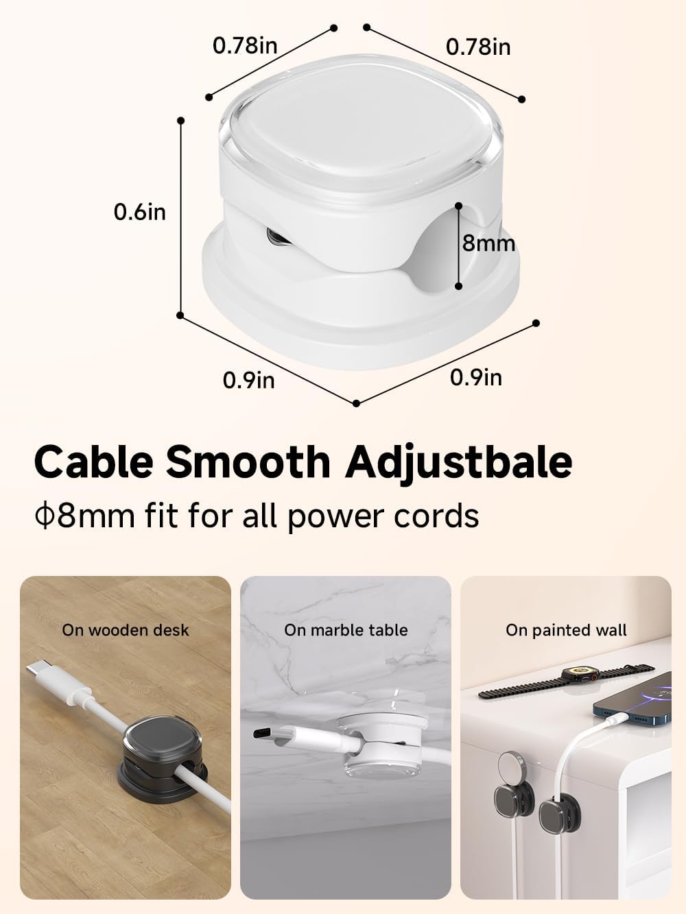 Magnetic Cable Clips, Adjustable Cord Holder Management, Adhesive Wire Keeper Organizer for Home Office Desk Phone PC Car Wall Desktop Nightstand Appliance (9-PCS White & Black)