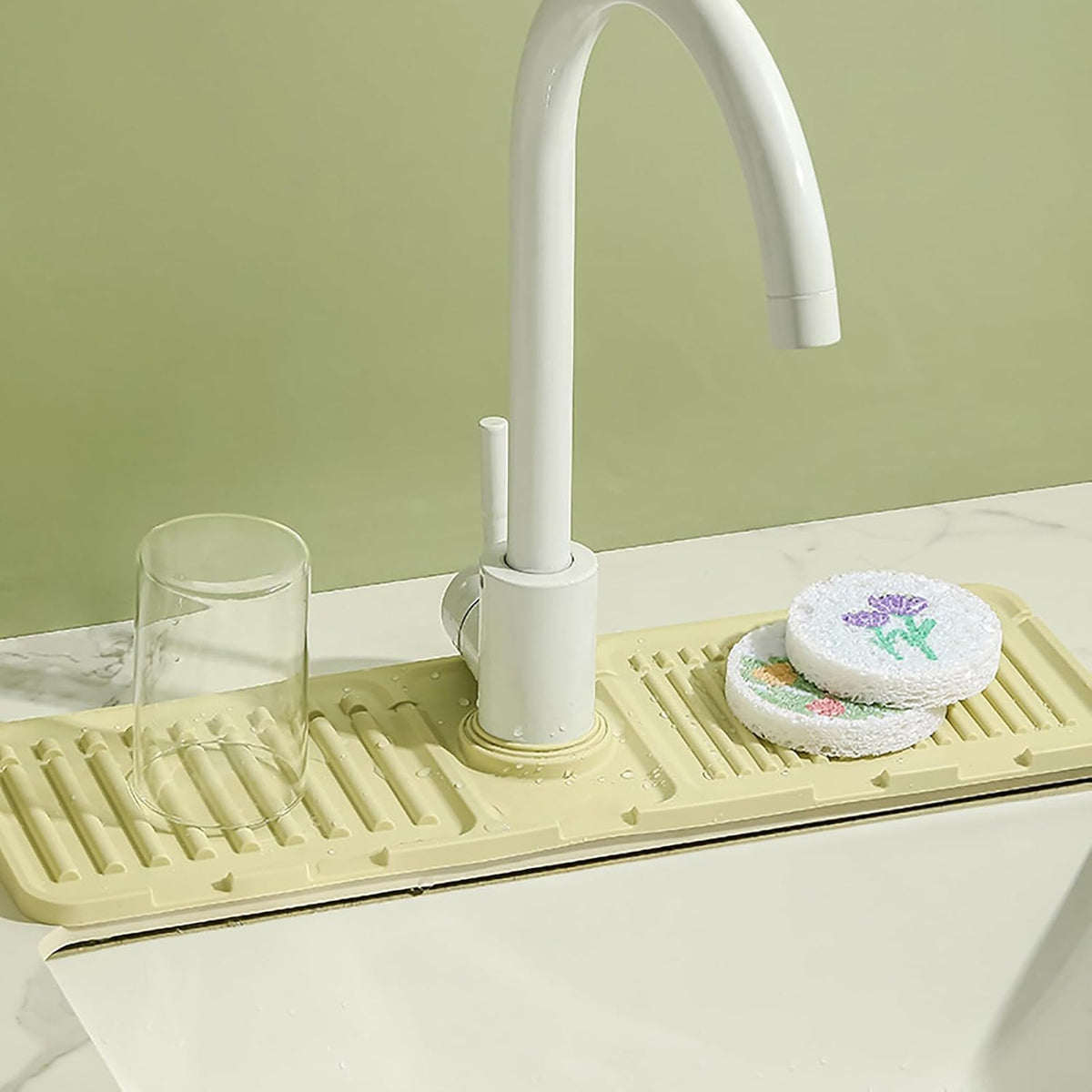 Faucet Mat for Kitchen Sink - 2024 Upgraded Premium Silicone Splash Guard with Fast Drying Properties - Protective Sink Tray Ideal for Stone Sinks in Kitchen & Bathroom (2, Green)