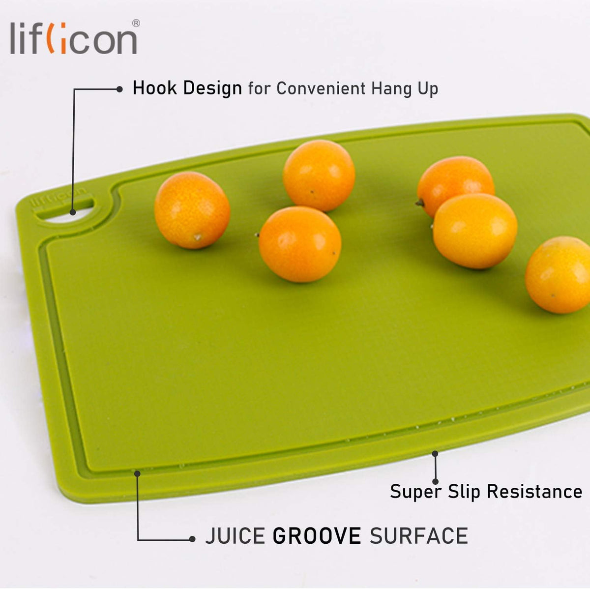 Thick Silicone Cutting Board 12.6'' x 9.1'' Juice Grooves Easy Grip Handle Dishwasher Safe-Green