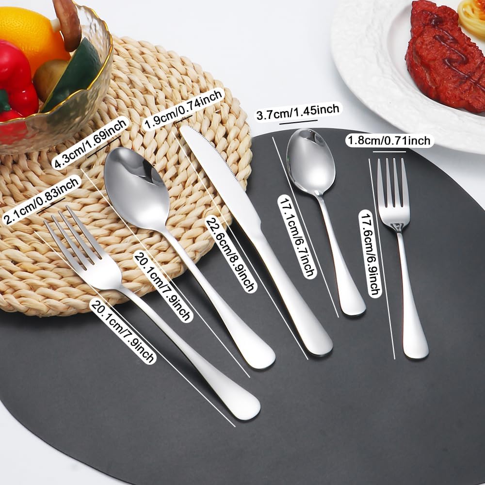 Silverware Set 50 Piece Stainless Steel Flatware Set Silverware Utensils for 10 People Includes Forks Knives Spoons & Salad Forks Dishwasher Safe Durable Tableware for Home Restaurant or Outdoor Use