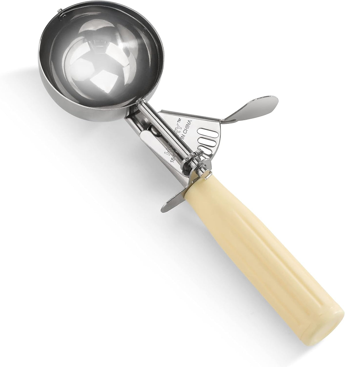 New Star Foodservice 34783 Commercial-Grade Thumb Press Food Disher/Ice Cream Scoop, 18/8 Stainless Steel, 3.75 oz, Size 10, Ivory