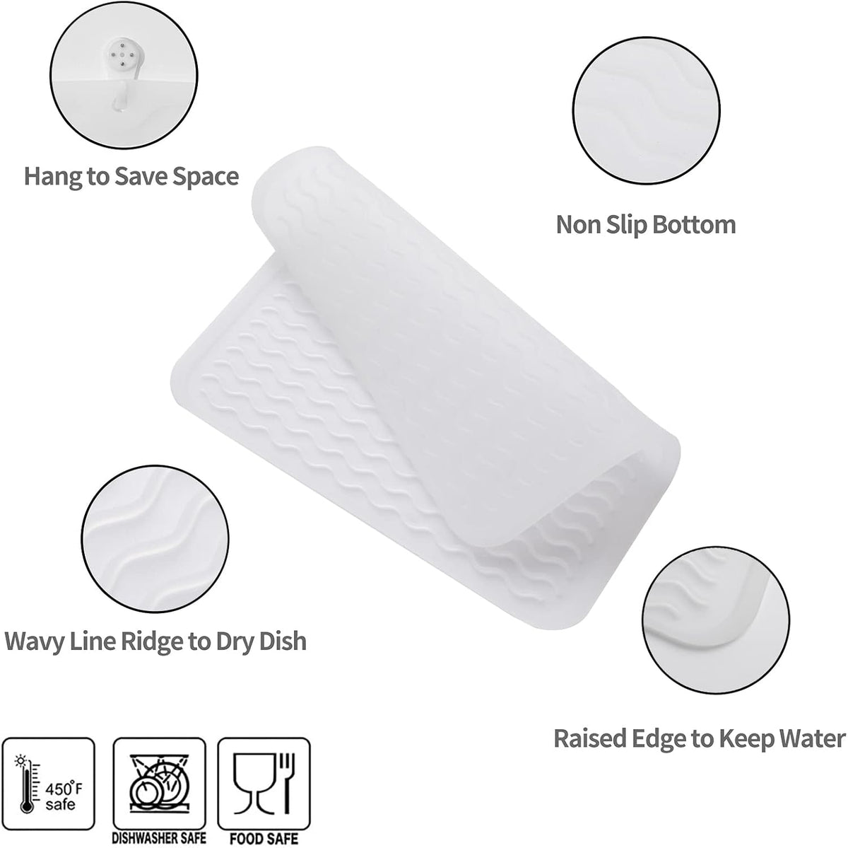 Silicone Dish Drying Mat for Multiple Usage,Easy clean,Eco-friendly,Heat-resistant Silicone Mat for Kitchen Counter or Sink,Refrigerator or Drawer liner Translucent M 12 inches x 12 inches