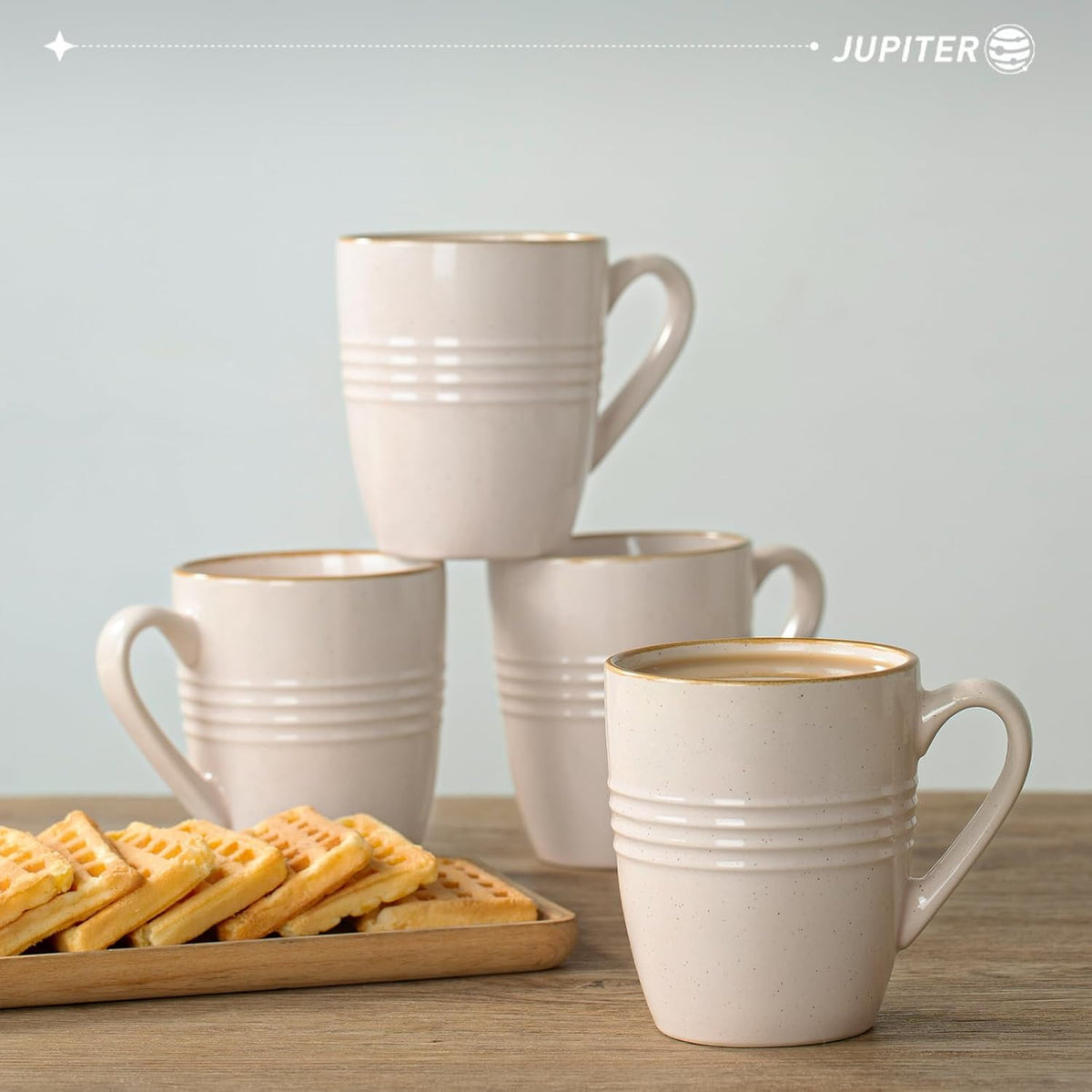 famiware Jupiter Coffee Mugs Set of 4, 14 OZ Coffee Mug, Microwave and Dishwasher Safe, Coffee Cups with Handle for Coffee, Tea, Cocoa, Milk, Light Pink