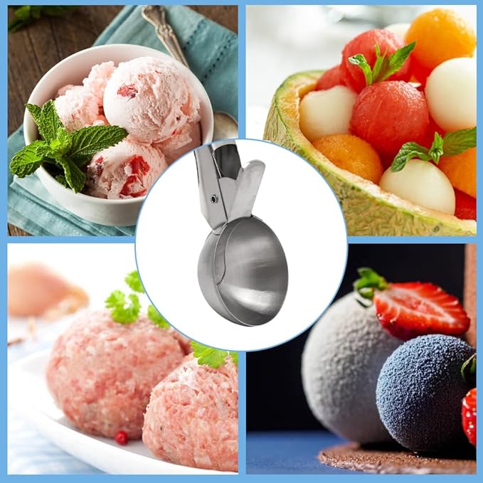 Ice Cream Scoop Set, Stainless Steel Ice Cream Scoop with Trigger Release, Ic-e Crea-m Ball Making Scooper Old Time Cylindrical Scooper for Fruits Mashed Potatoes(COLOR:Silver)