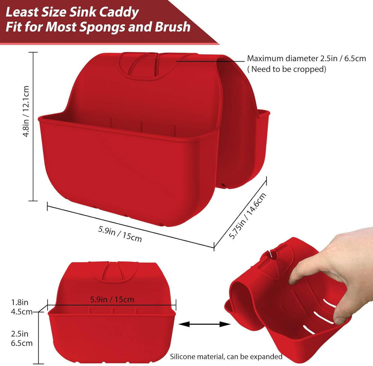 Sponge Holder for Kitchen Sink, Silicone Sink Saddle Caddy Organizer Rack, Sponges Holder Over Faucet, Hanging Kitchen Organizer Accessories Rack Basket Red