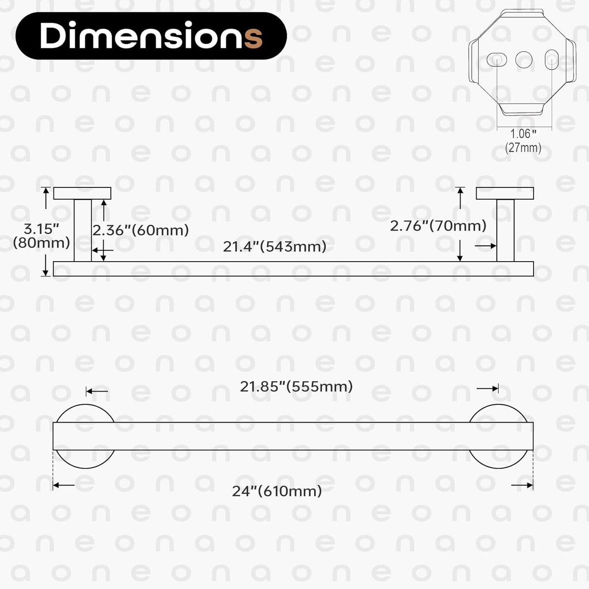 24 Inch Bathroom Towel Bar Bath Towel Rack Kitchen Towel Holder Towel Rails Wall Mounted SUS304 Stainless Steel Polished Chrome AN4001CH-L24