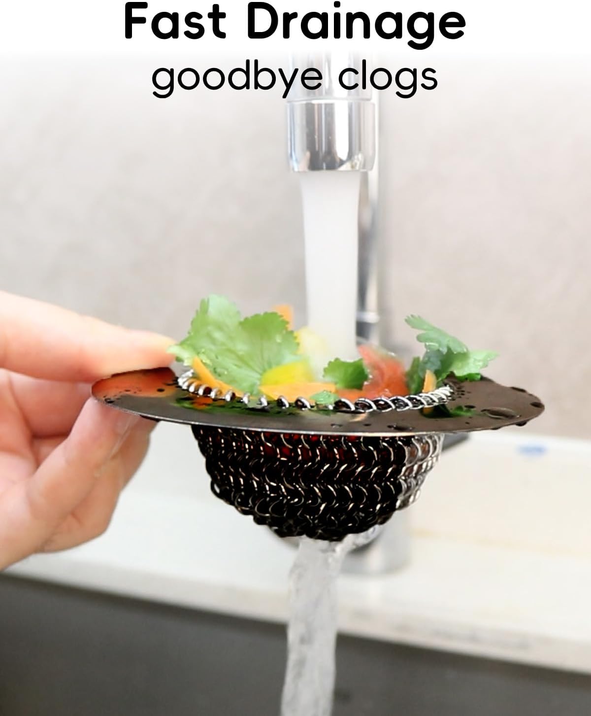 TRAPMATE Sink Drain Strainer | Reversible 304 Stainless Steel Kitchen Drain Cover | Anti-Clogging Garbage Disposal Strainer Fit US Standard Drain (Black)