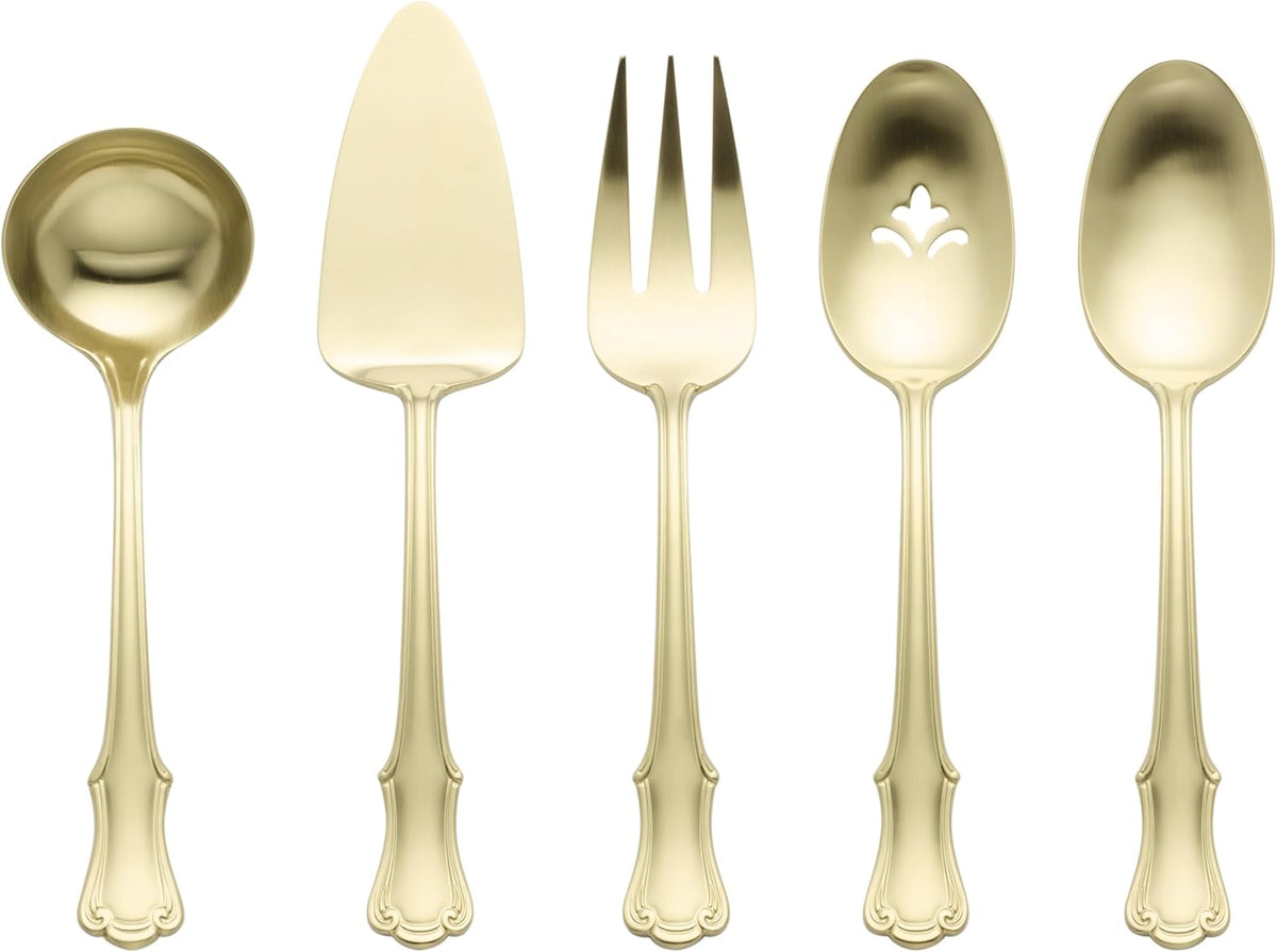 Oneida 897920 James Street Satin Champagne 5 Piece Hostess Set