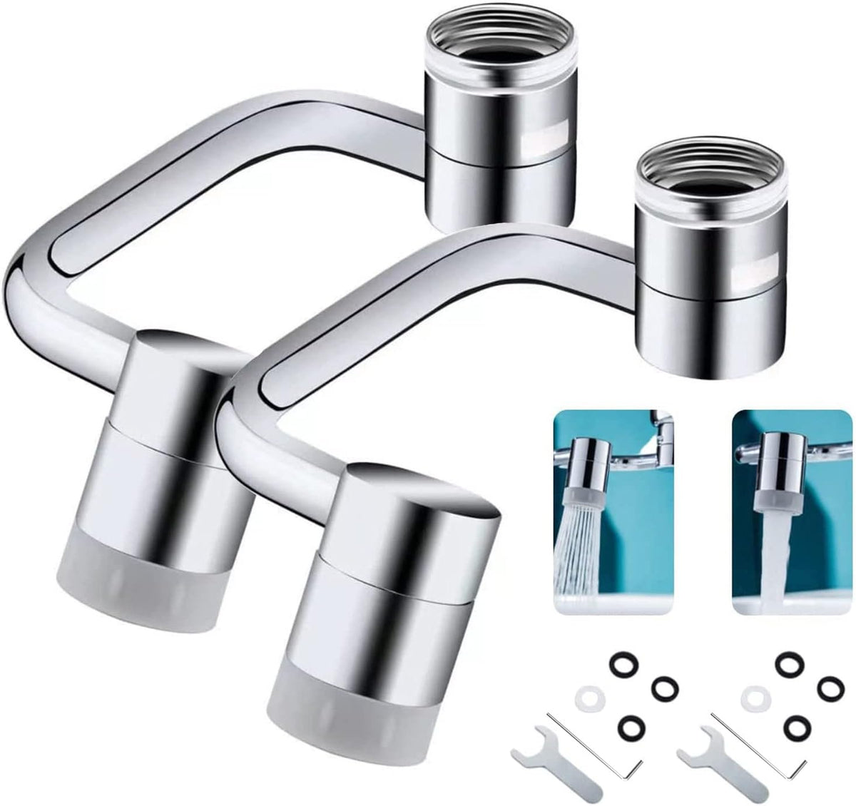 Universal 1080° Rotating Faucet Extender Aerator,2 Packs Solid Brass Universal Splash Filter Faucet,1080 Big Angle Swivel Faucet Aerator Sink Attachment,Dual-Function 2-Flow Sprayer