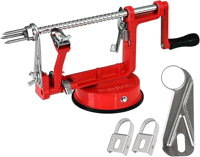 Apple Peeler, Slicer Corer Potato Peelers 3 In 1, Stainless Steel Heavy Duty with Suction Cup Base And 3 Extra Blades (Red)