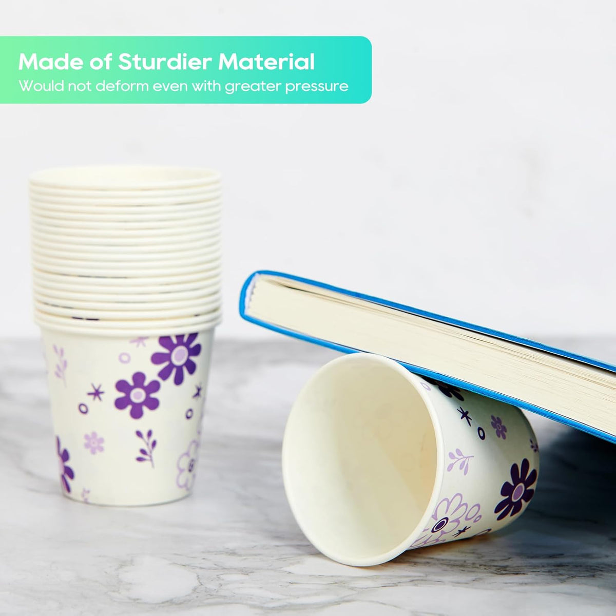 [600 Pack] 3oz Disposable Bathroom Cups, Paper Mouthwash Cups, Cold Disposable Drinking Cup for Party, Picnic, BBQ, Travel, and Event, Purple Floral