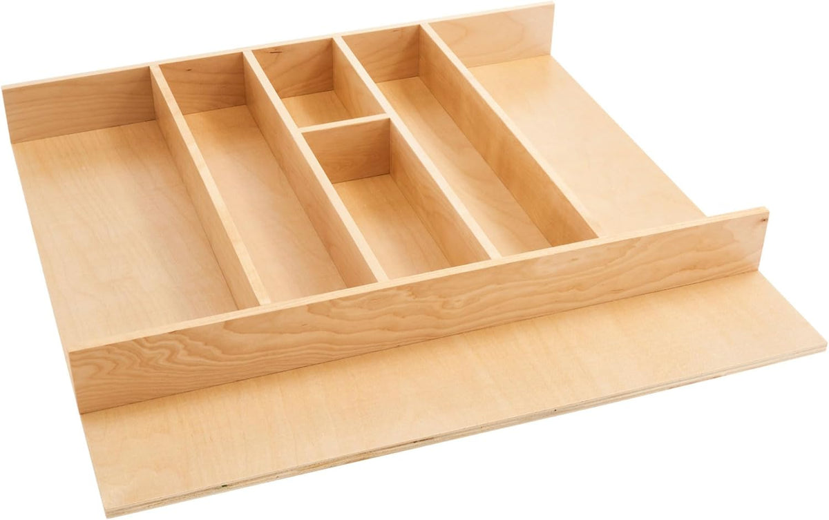 Rev-A-Shelf Trim-to-Fit Silverware Drawer Organizer For Kitchen Utensils, Cutlery Cabinet Storage Divider Insert, 23.98 x 21.97 In, Maple Wood, 4WUT-3