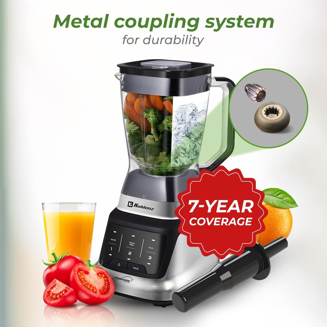 Koblenz Professional Blender, Countertop Blender for Shakes and Smoothies with 3 Speeds, 1200-W Motor, 68 Oz. Capacity, Super Silent Operation, Includes Tamper Accessory, Black/Chrome, LKM-9406
